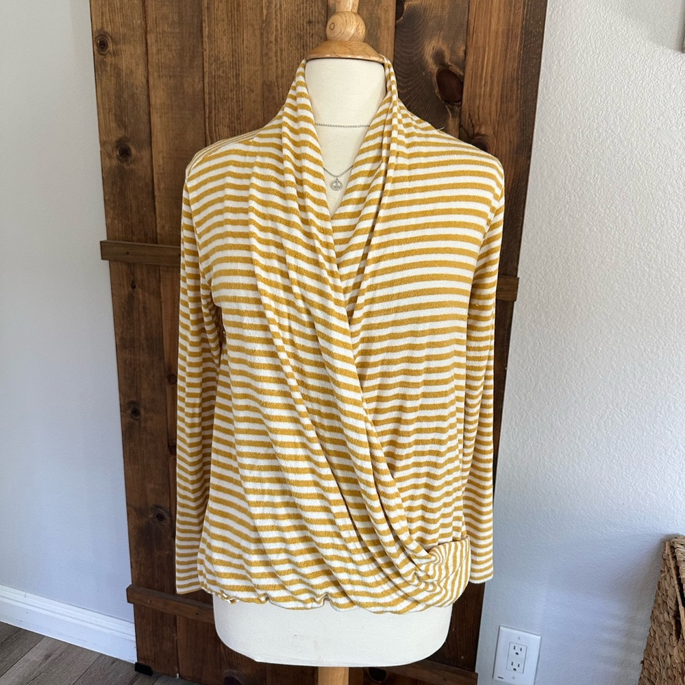 Cozy Mustard and White Striped Women's Blouse from Anthro